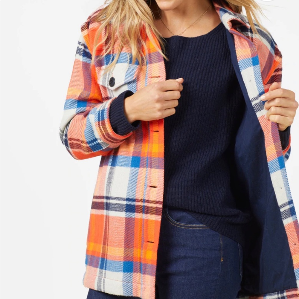 OuterKnown women’s Blanket Shirt Jacket in Flame Mav Plaid, xs